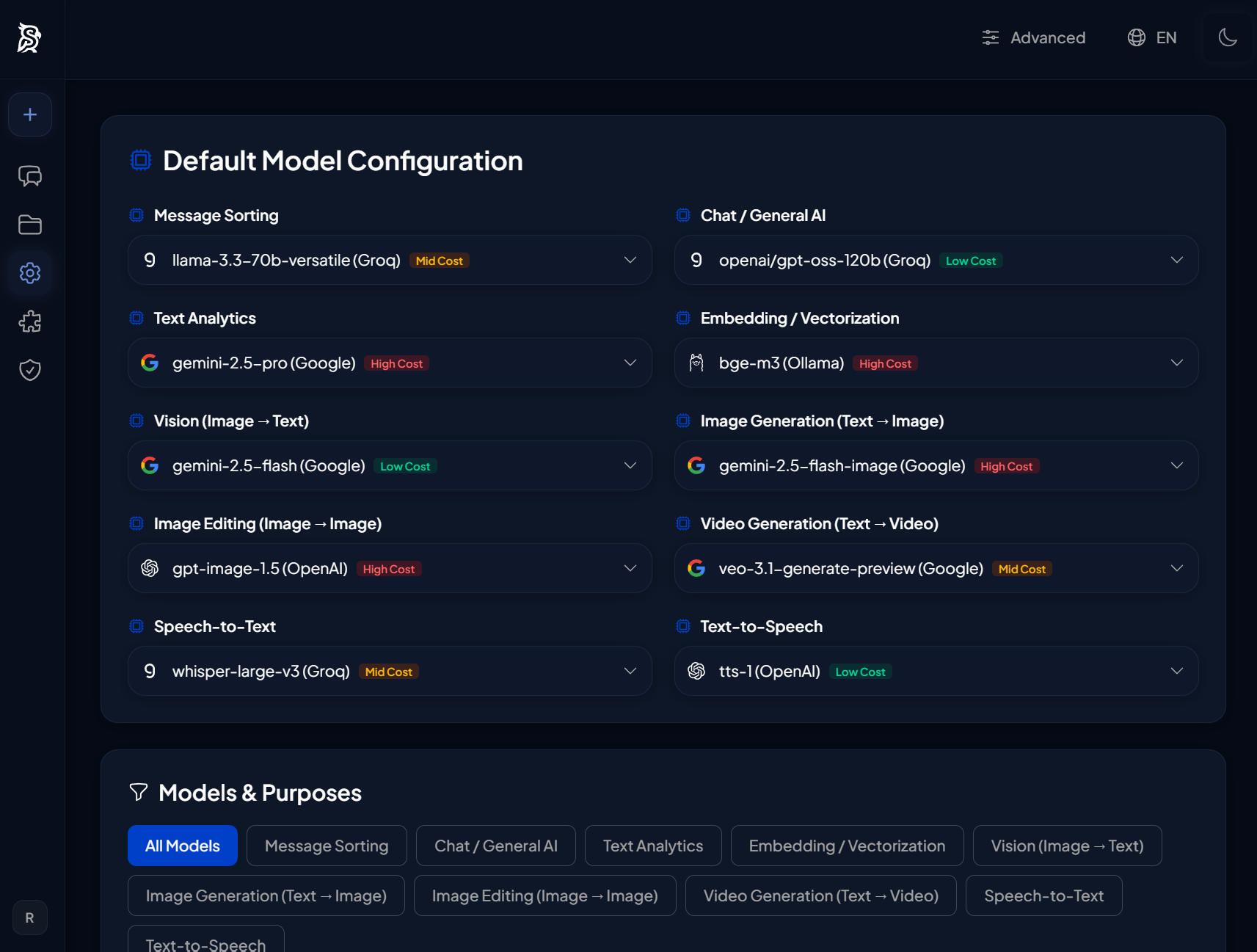 Synaplan Model Configuration