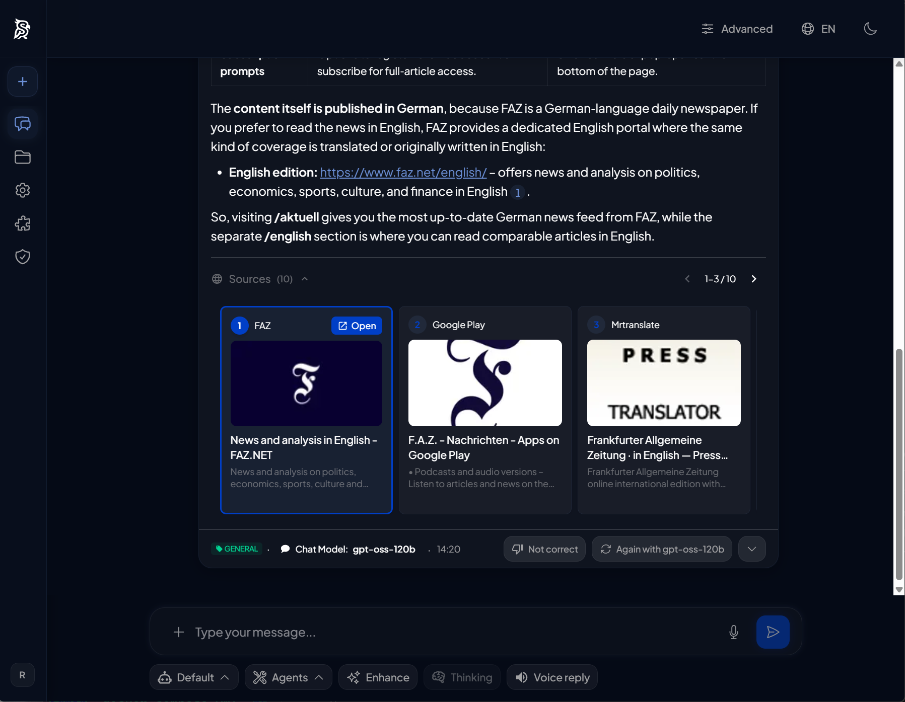 Synaplan Web Search in Action